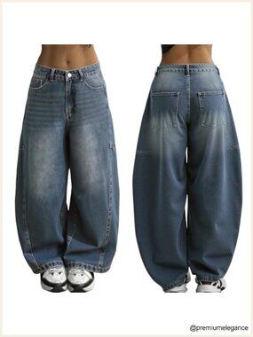 Women Hip Hop 90s Vintage Baggy Jeans Wide Leg Mid Waist Denim Pants